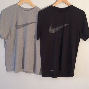 TWO Nike Dri-Fit Short Sleeve T-shirts Mens size Medium Gray and Black